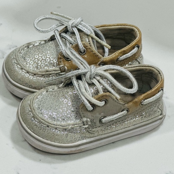 Sperry Top-Siders Crib Shoes- Silver Cheetah Print Size 2M - Picture 2 of 7